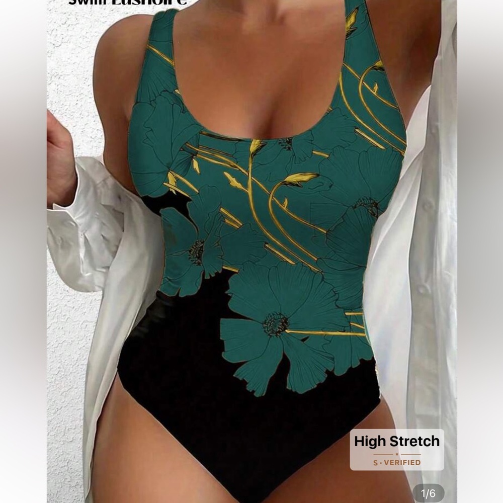 NWT SHEIN Floral Contrast One Piece Bathing Suit